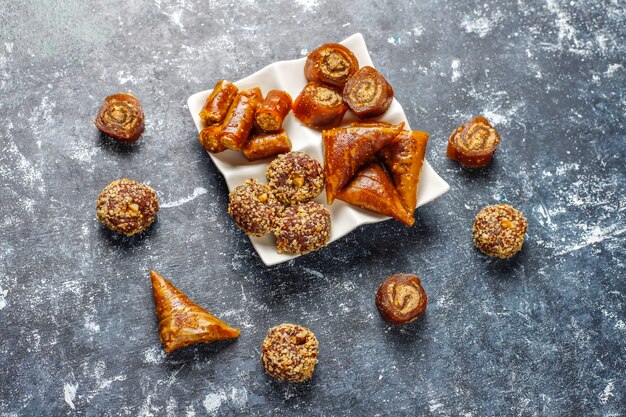 Eastern sweets,assorted traditional Turkish delight with nuts.