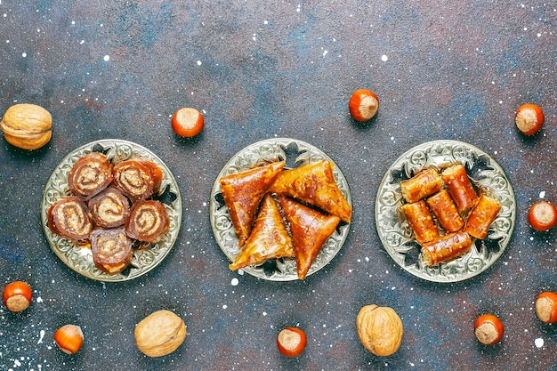 Free photo eastern sweets,assorted traditional turkish delight with nuts.