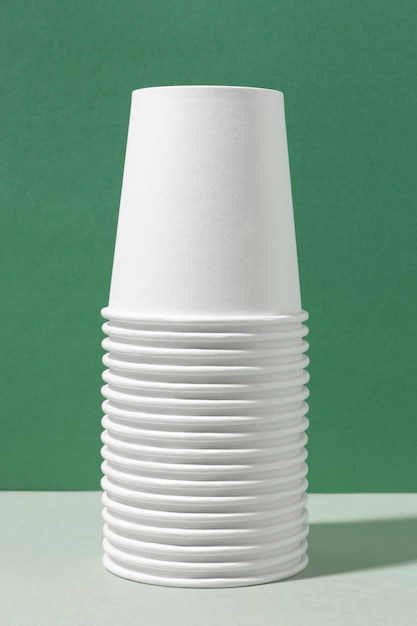 Eco-friendly cups in piles front view