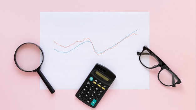 Economy chart on paper sheet with magnifier