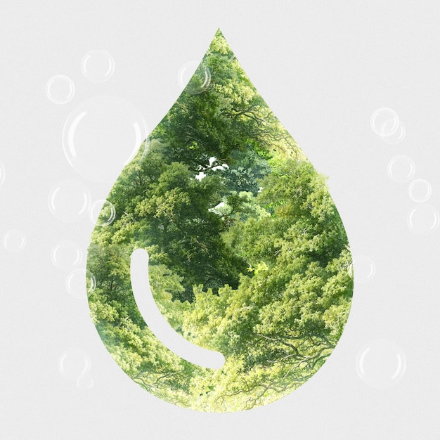 Free photo ecosystem green water drop with tree mixed media