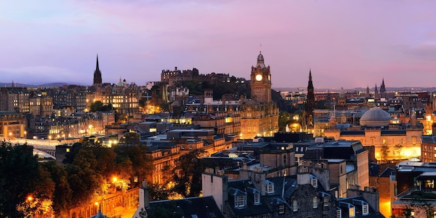 Edinburgh city view panorama at night in UK.