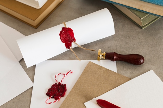 Free photo education diploma certificate and wax seal