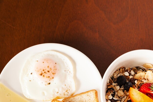 Egg and cereal in bowl