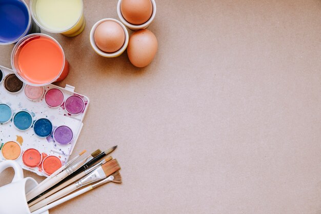 Eggs and bright colors on table