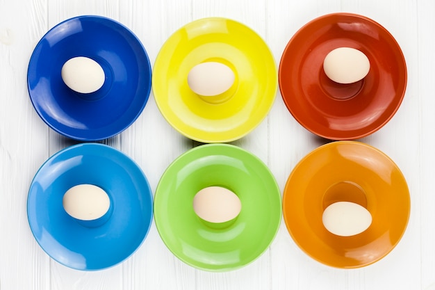 Eggs on colorful plates