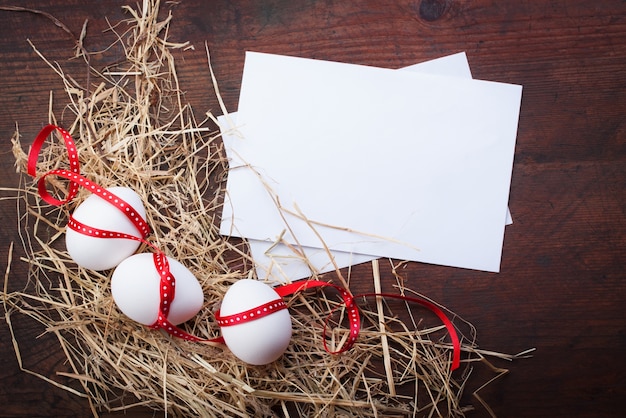 Eggs decorated with white papers