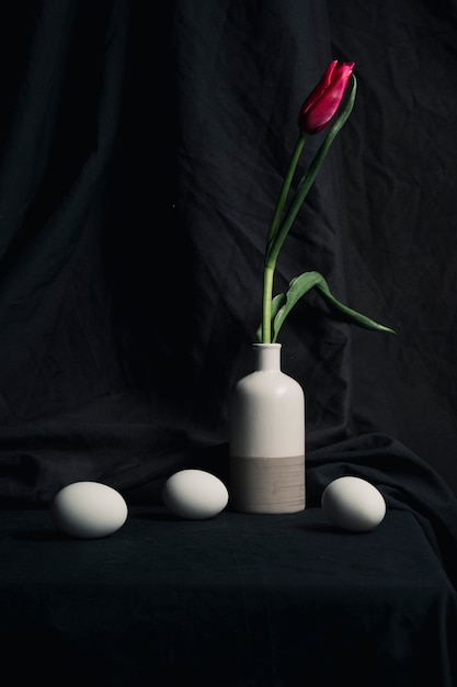 Free Photo eggs near fresh red flower in vase