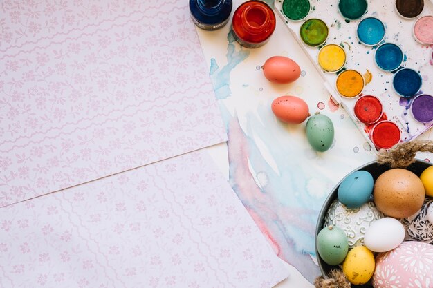 Eggs and paints palette