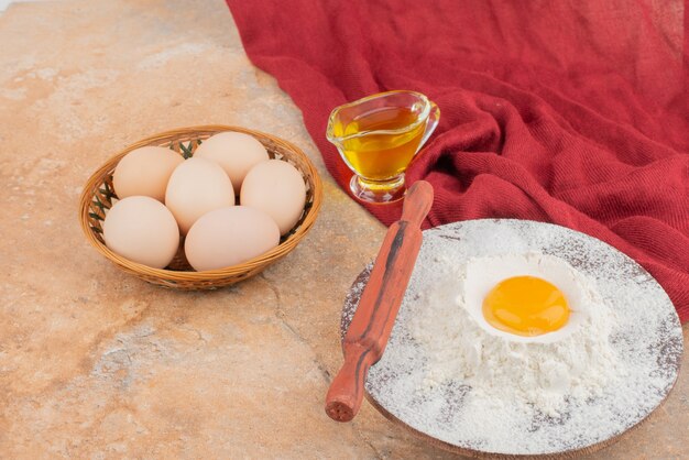 Eggs with oil in the red surface