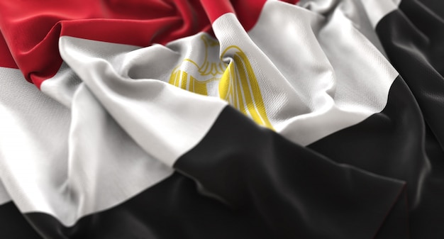 Egypt Flag Ruffled Beautifully Waving Macro Close-Up Shot