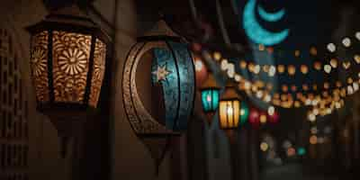 Free photo eid lamps or lanterns for ramadan and other islamic muslim holidays with copy space for text generat