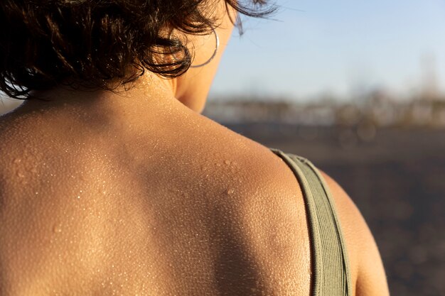 Elder woman struggling with high temperature