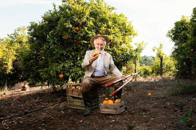 Free photo elderly man with fresh oranges