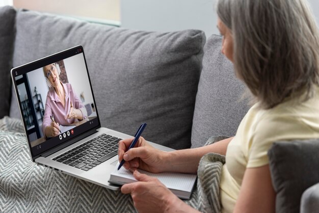 Elderly people making a video call