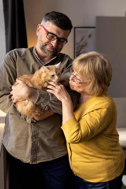 Elderly people with cat pet