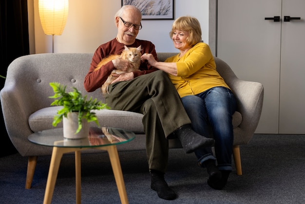 Elderly people with cat pet