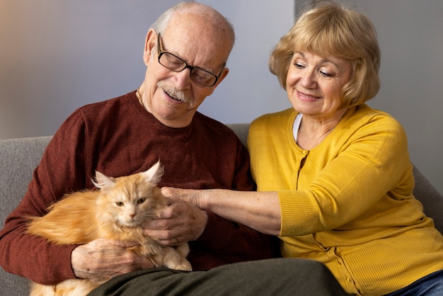 Elderly people with cat pet