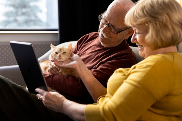 Elderly people with cat pet