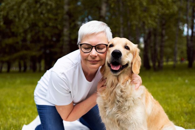 Elderly person spendng tim with their pets