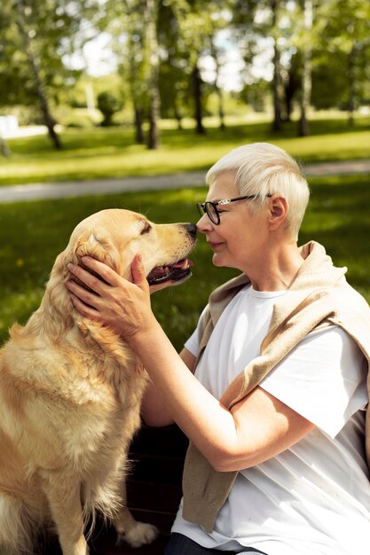 Elderly person spendng tim with their pets