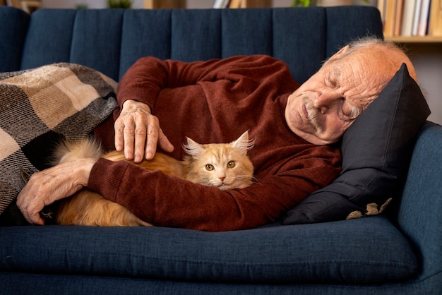 Elderly person with pet cat