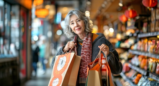 Elderly woman shopping during customer day