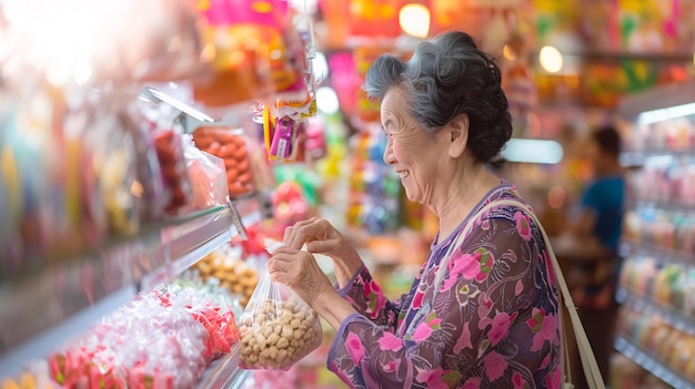 Elderly woman shopping during customer day