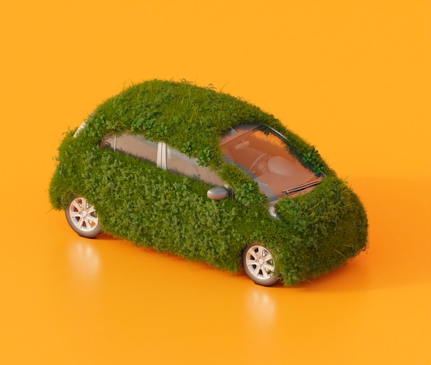 Free photo electric car covered in grass