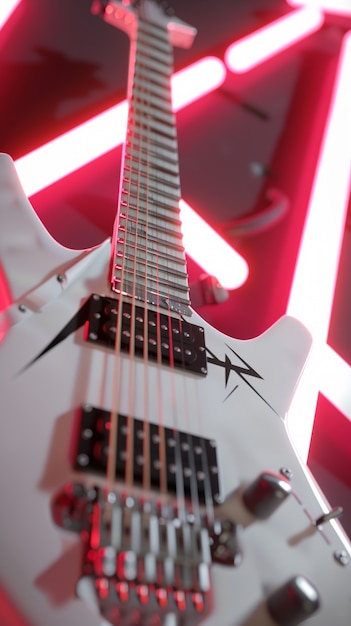 Free photo electric guitar with neon light still life