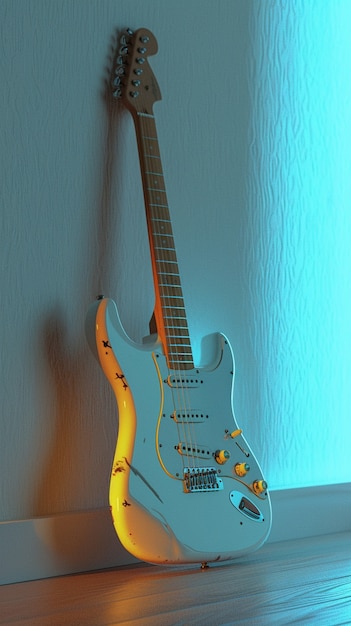 Free photo electric guitar with neon light