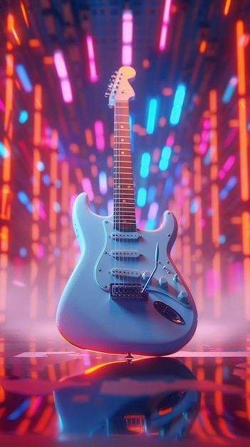 Free Photo electric guitar with neon light