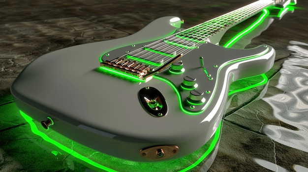 Free photo electric guitar with neon light