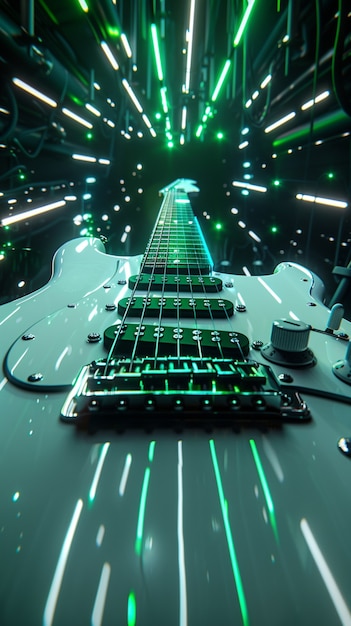 Free photo electric guitar with neon light