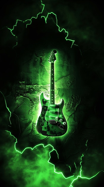 Free Photo electric guitar with neon light