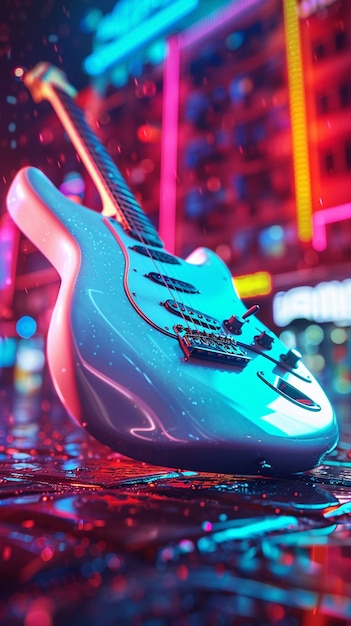 Free photo electric guitar with neon light