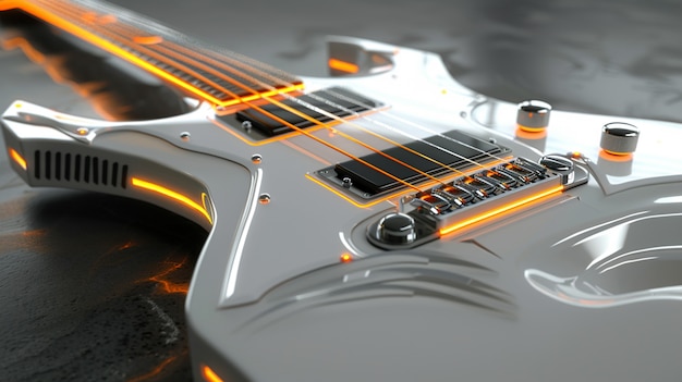 Free Photo electric guitar with neon light