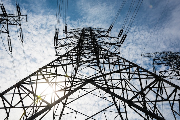 electricity high voltage pole and sky