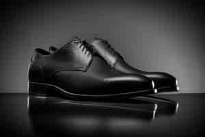 Free photo elegant black leather shoes for men on black background photo studio style ai generative