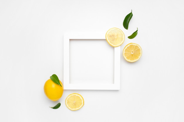 Elegant composition of set of lemons on a white surface