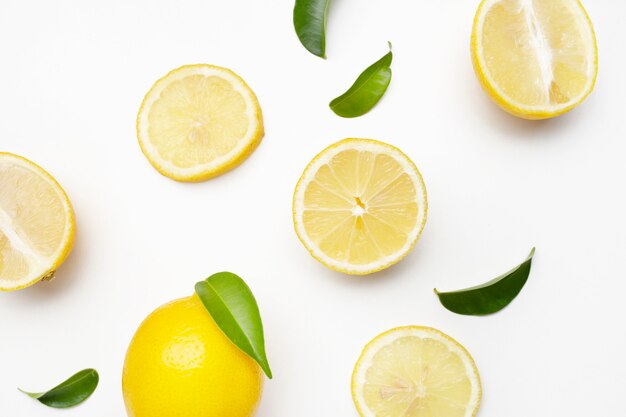 Elegant composition of set of lemons on a white surface