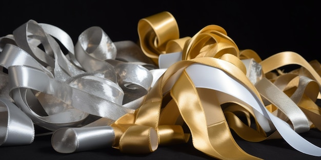 Free photo elegant gold and silver ribbons