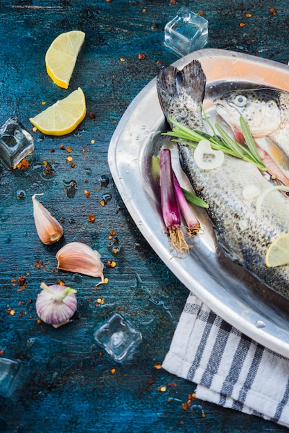 Elegant healthy food composition with fish