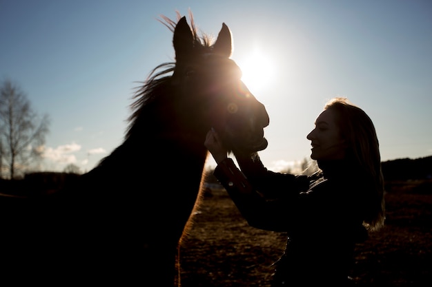 Free Photo elegant horse silhouette against dawn sky