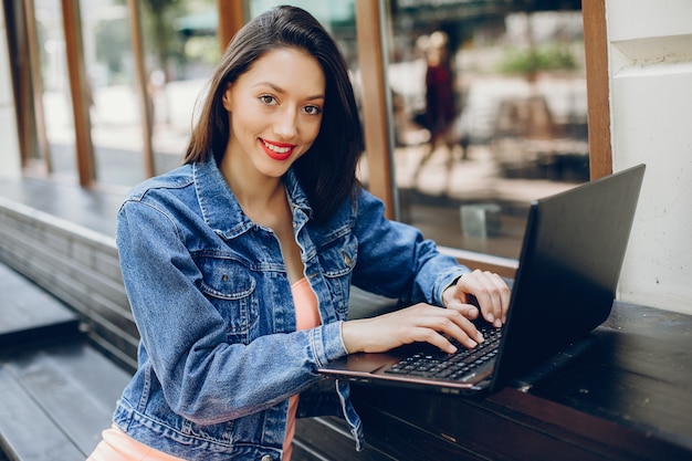 Elegant lady with laptop