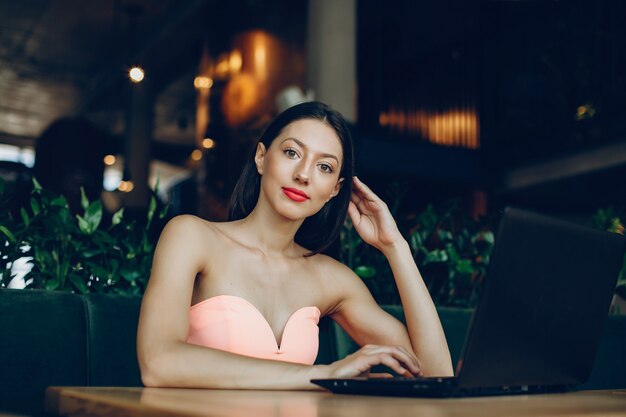 Elegant lady with laptop