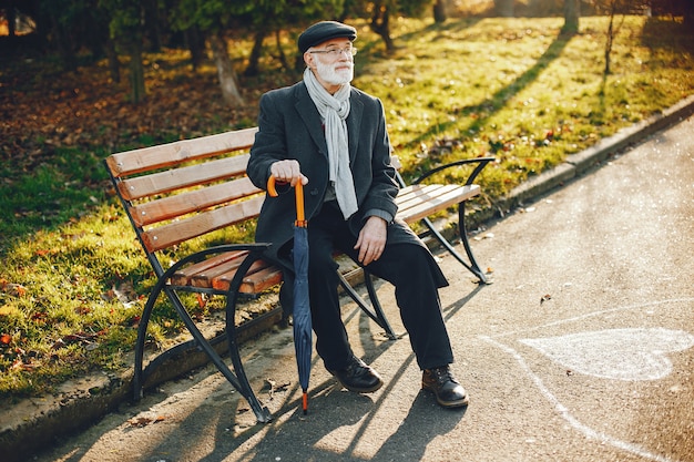 Free Photo elegant old man in a sunny autumn park 