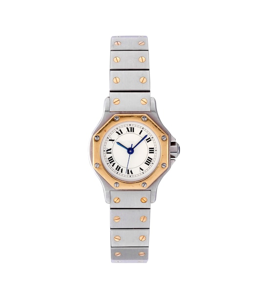 Free Photo elegant watch with a silver and golden chain under the lights isolated