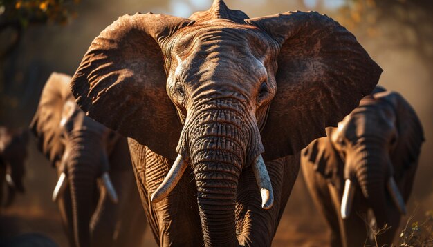 Elephant walking in the African savannah a tranquil wildlife scene generated by artificial intelligence