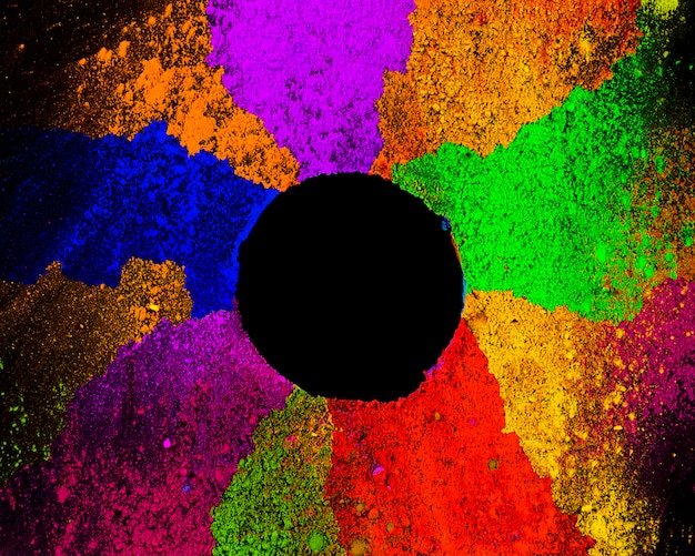 Elevated view of a circle frame of multicolored traditional powder